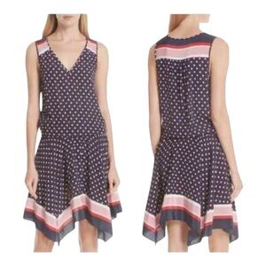 Joie - Ginabel 100% silk sleeveless geometric print handkerchief hem dress - M